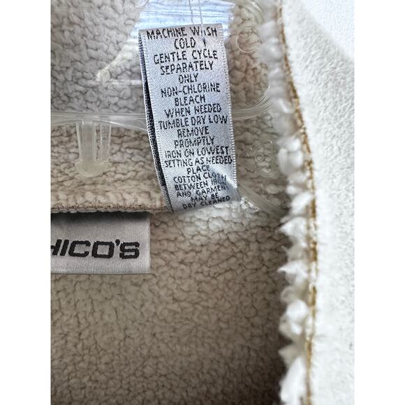 CHICO'S Womens Size 3 Beige Jacket Faux Suede Button Front Zip off white Tan - Picture 3 of 5